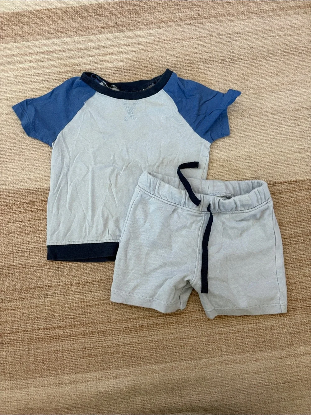 Old Navy Light Blue and Navy Raglan Tee & Shorts Set